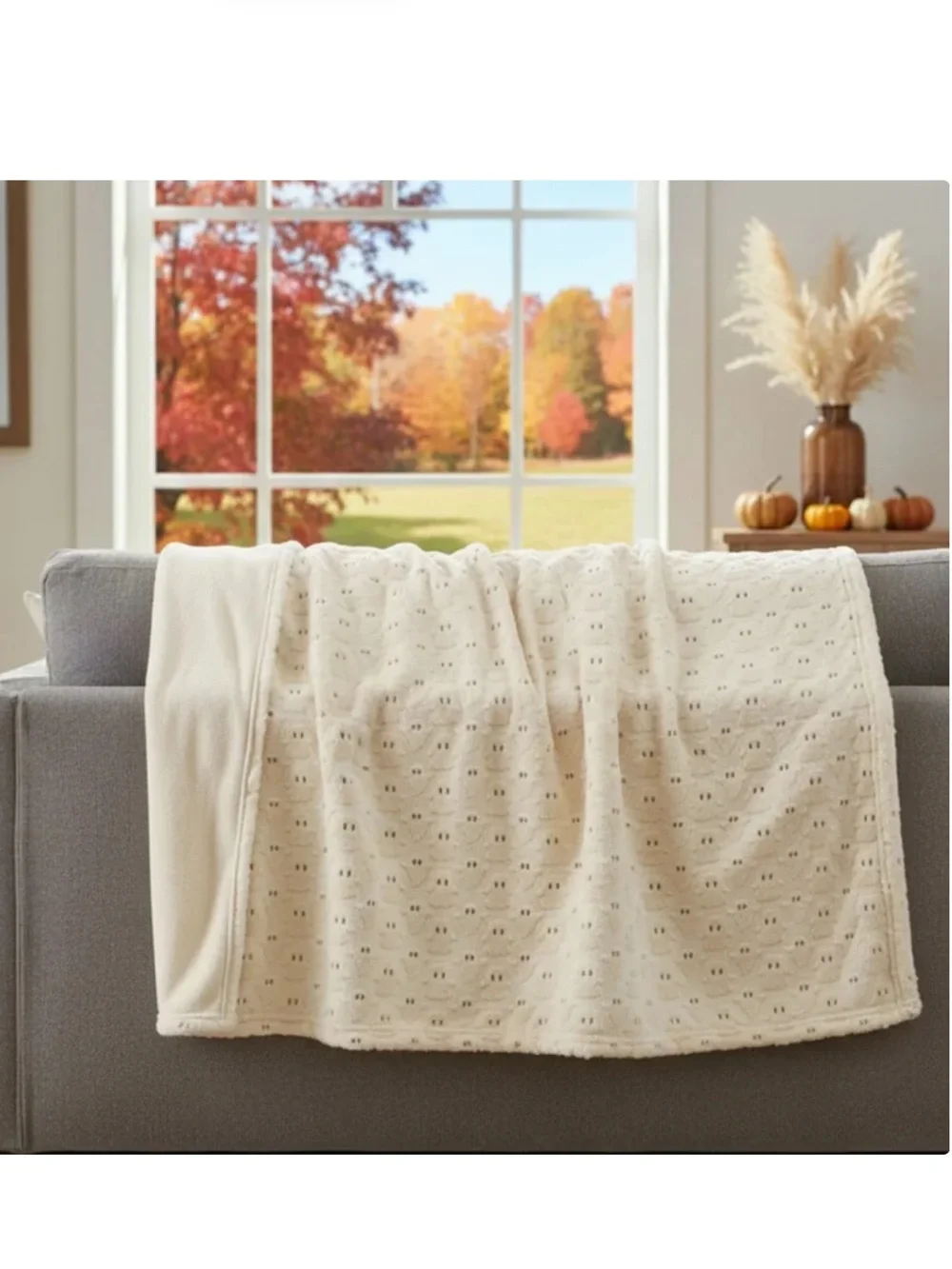 Embroidered Faux Fur Ghost Throw